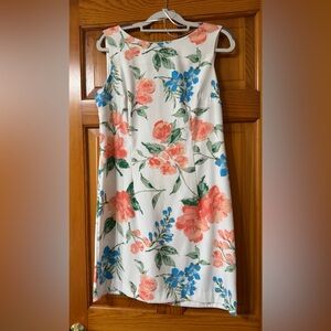 Amanda Lane White Dress with Coral & Blue Floral Accents